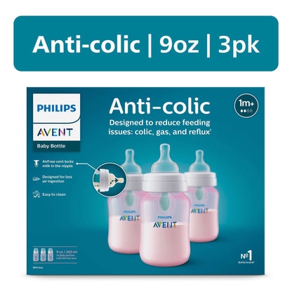 Philips Avent Anti-colic Bottle with AirFree Vent, 9oz, 3pk, Clear, SCY703/03