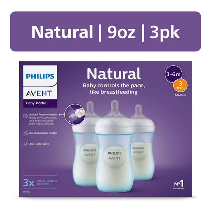 Philips Avent Natural Baby Bottle with Natural Response Nipple, Blue, 4oz, 3pk, SCY900/23