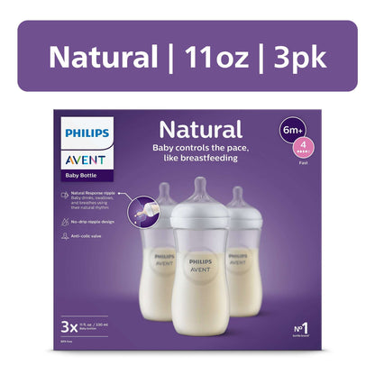 Philips Avent Natural Baby Bottle with Natural Response Nipple, Blue, 4oz, 3pk, SCY900/23