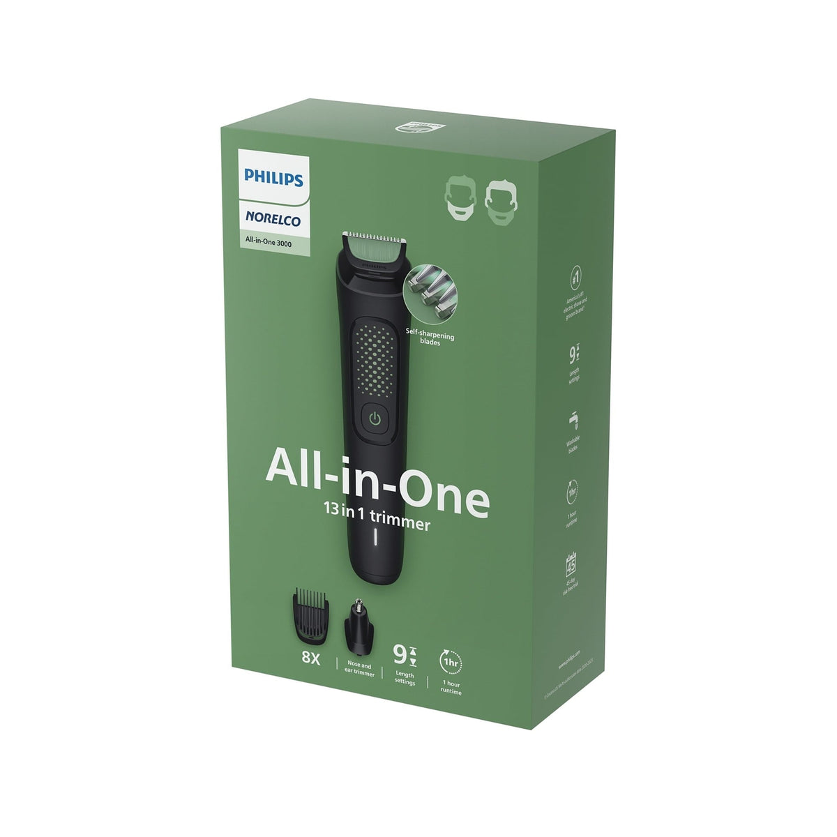Philips Norelco All-In-One 3000 Series 13 In 1 Trimmer, Beard Styler & Men'S Hair Clipper, 9 Length Settings & Self-Sharpening Skin-Friendly Blades, MG3919/50