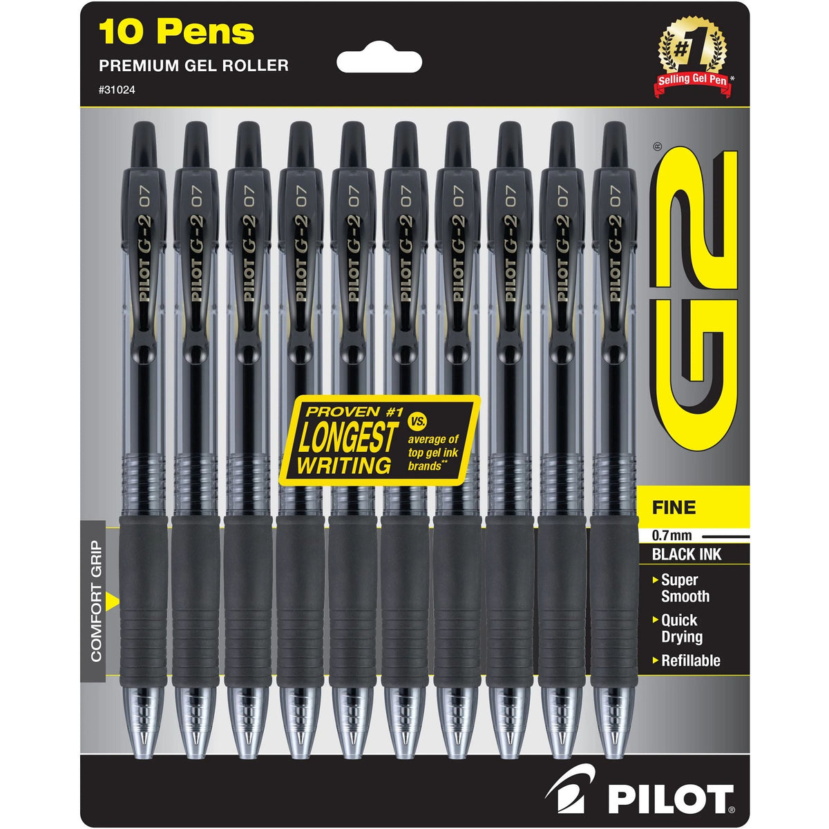 Pilot G2 Retractable White Barrel Fashion Collection Gel Ink Pens, Fine Point, 0.7mm, Assorted Ink Colors, 5 Count