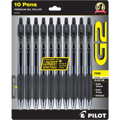 Pilot G2 Retractable White Barrel Fashion Collection Gel Ink Pens, Fine Point, 0.7mm, Assorted Ink Colors, 5 Count