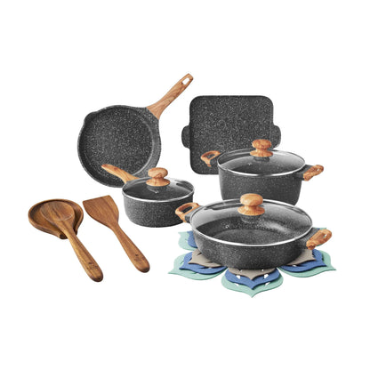 The Pioneer Woman Prairie Signature 14-Piece Cast Aluminum Cookware Set, Blue