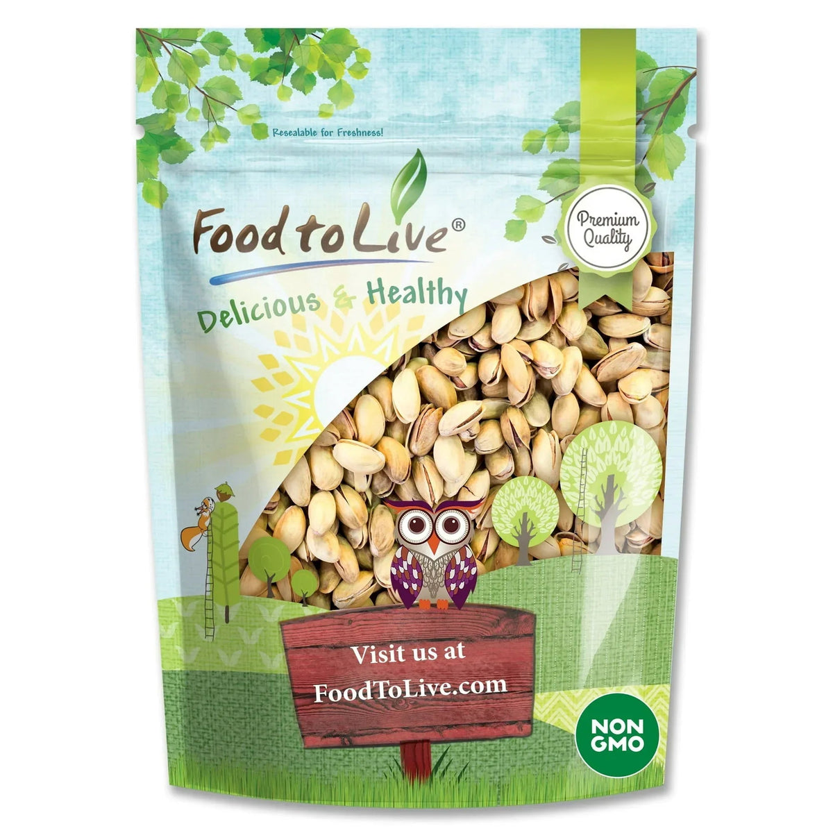 Pistachios Roasted and Salted, 0.5 Pounds - Kosher, Vegan - by Food to Live