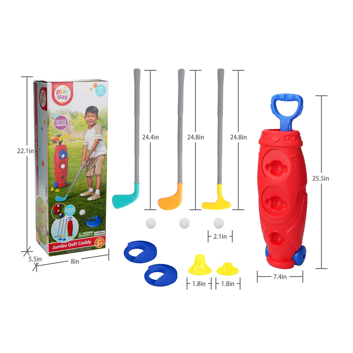 Play Day, Jumbo Golf Caddy Set with Clubs and Balls, Outdoor Toy Sports Equipment for Kids Ages 3+