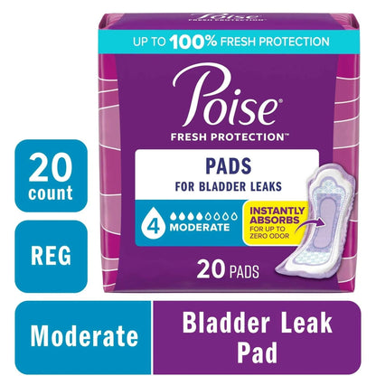 Poise Incontinence Pads for Women, 4 Drop Moderate Absorbency, Regular Length, 66 Count