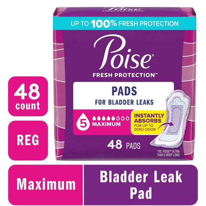 Poise Incontinence Pads for Women, 5 Drop Maximum Absorbency, Regular Length, 96 Count