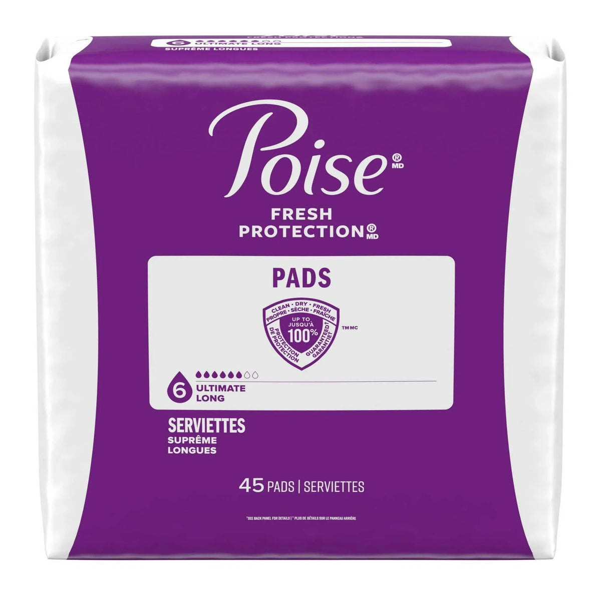 Poise Incontinence Pads for Women, 6 Drop Ultimate Absorbency, Long Length, 42 Count