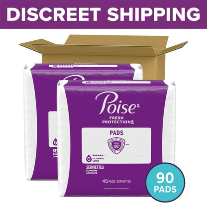 Poise Incontinence Pads for Women, 6 Drop Ultimate Absorbency, Long Length, 42 Count