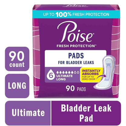 Poise Incontinence Pads for Women, 6 Drop Ultimate Absorbency, Long Length, 42 Count
