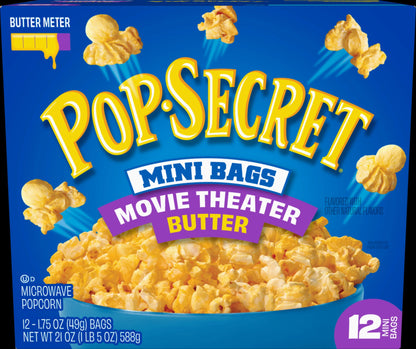 Pop Secret Microwave Popcorn, Movie Theater Butter Flavor, 1.75 oz Mini Bags, 12 Ct