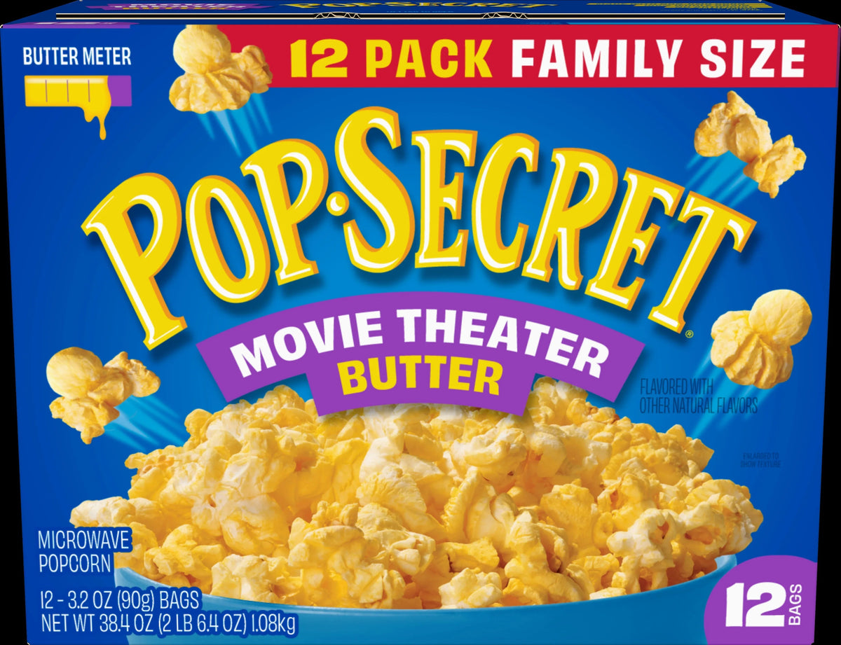 Pop Secret Microwave Popcorn, Movie Theater Butter, Flavor, 3 oz Sharing Bags, 12 Ct