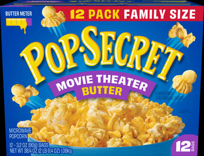 Pop Secret Microwave Popcorn, Movie Theater Butter, Flavor, 3 oz Sharing Bags, 12 Ct