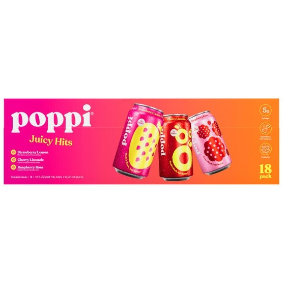 Poppi Soda, Juicy Hits Variety Pack, 12 fl oz, 18-count