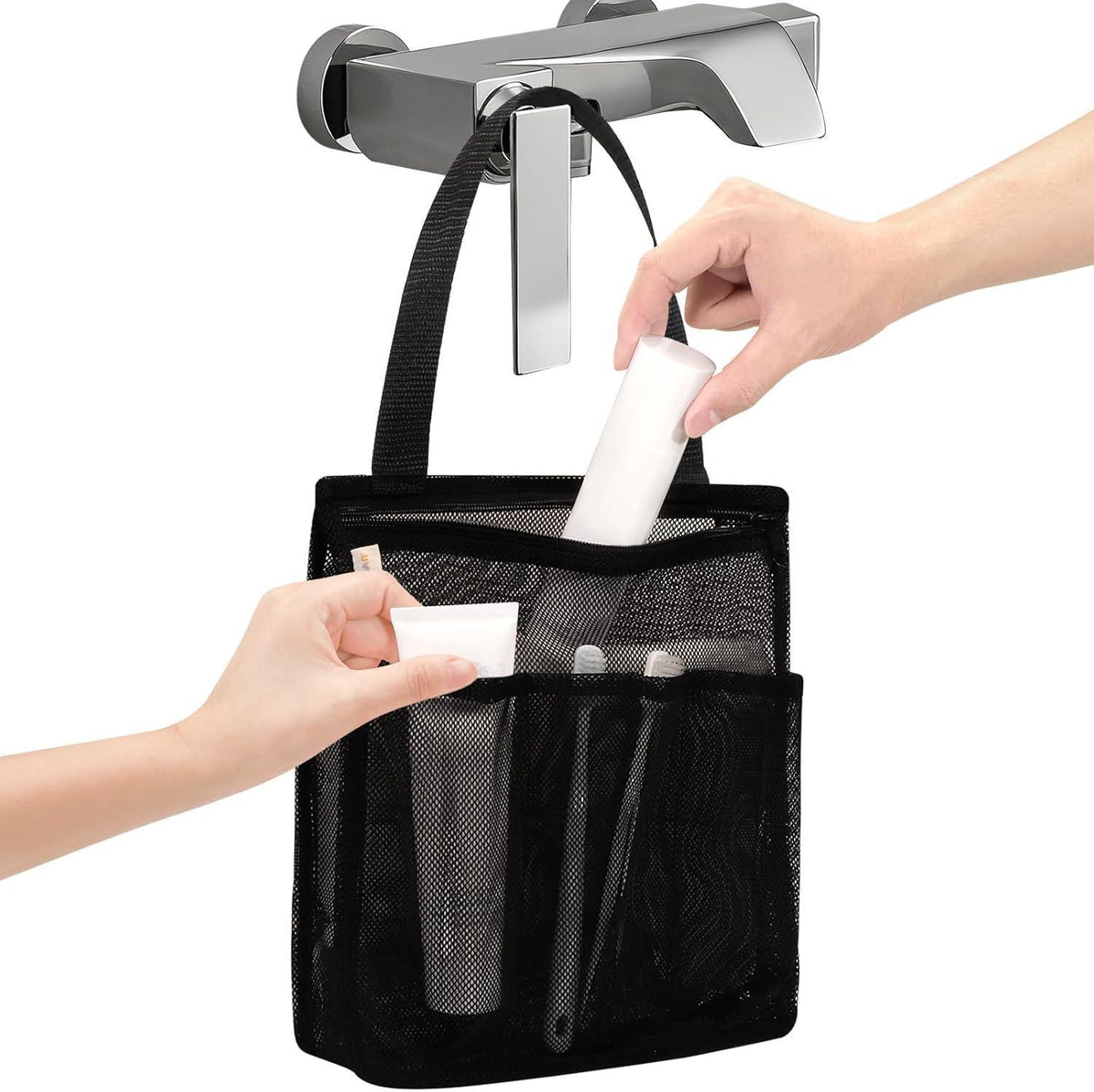 Portable Large Mesh Shower Caddy & Toiletry Tote Bag - Quick Dry for College Dorm, Gym, Pool, Travel, Beach, Yoga, Camping, and More (Black)