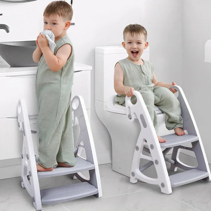 Primlect Potty Training Toilet Seat, 2 in 1 with Ladder, Adjustable Height ,for Ages 1-3, Blue