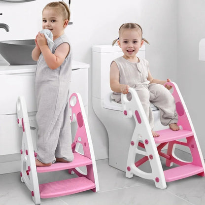 Primlect Potty Training Toilet Seat, 2 in 1 with Ladder, Adjustable Height ,for Ages 1-3, Blue