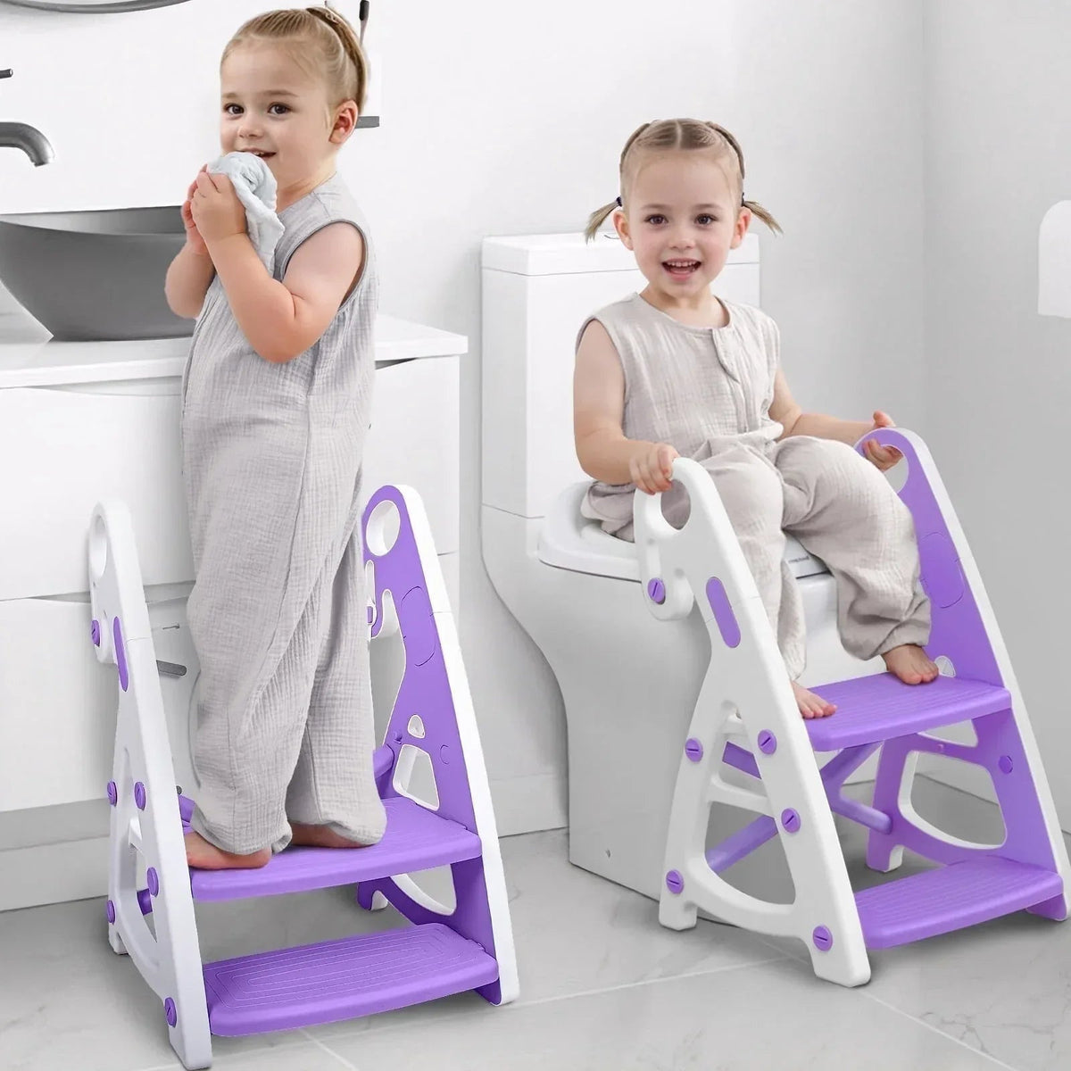 Primlect Potty Training Toilet Seat, 2 in 1 with Ladder, Adjustable Height ,for Ages 1-3, Blue