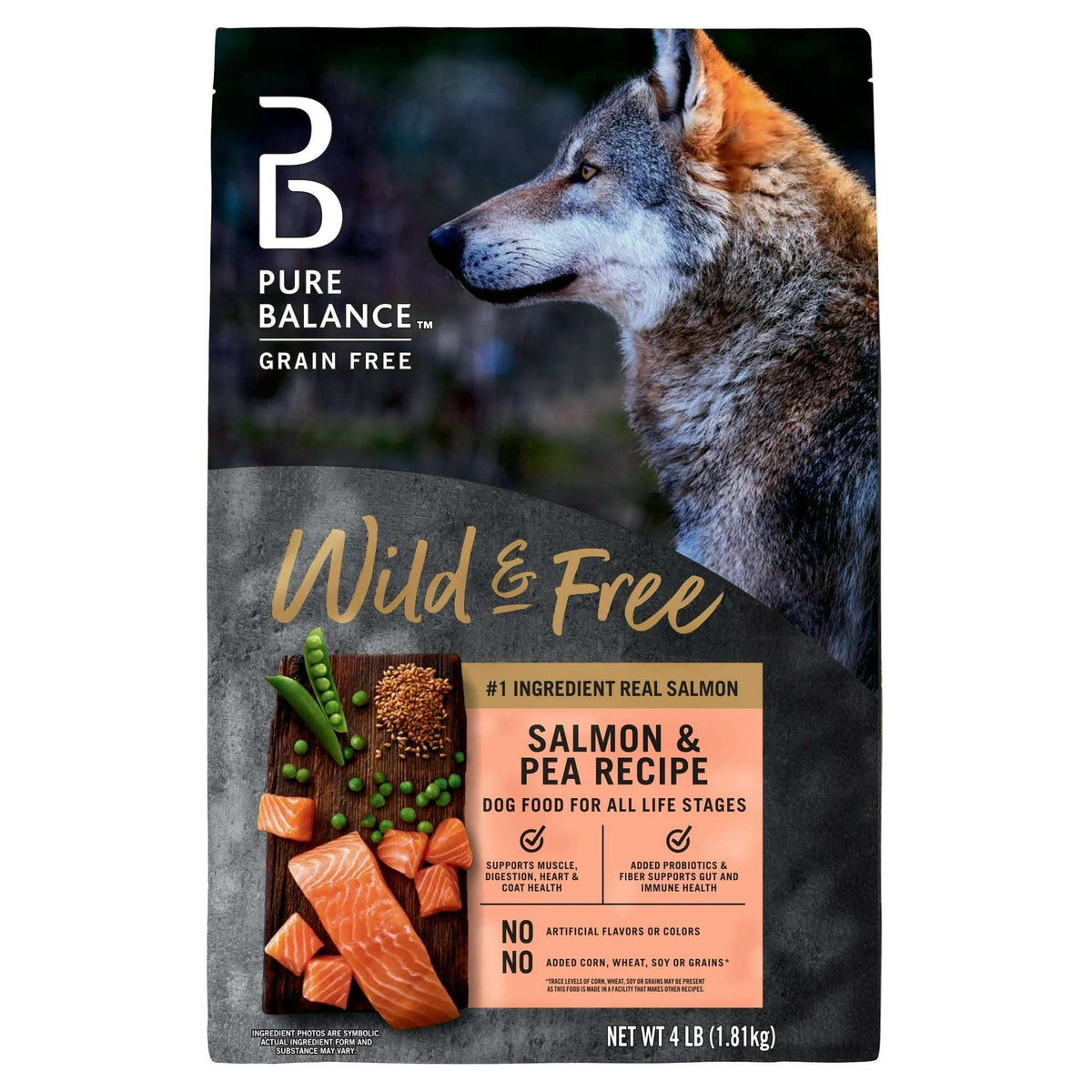 Pure Balance Wild & Free Grain-Free Salmon & Pea Recipe Dry Dog Food, 4 lbs