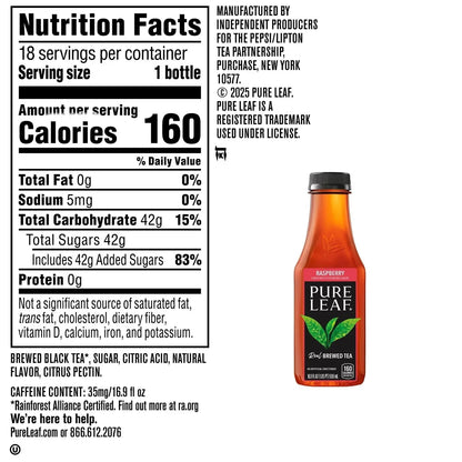 Pure Leaf Real Brewed Tea Raspberry Pack, 16.9 fl. oz., 18 pk.