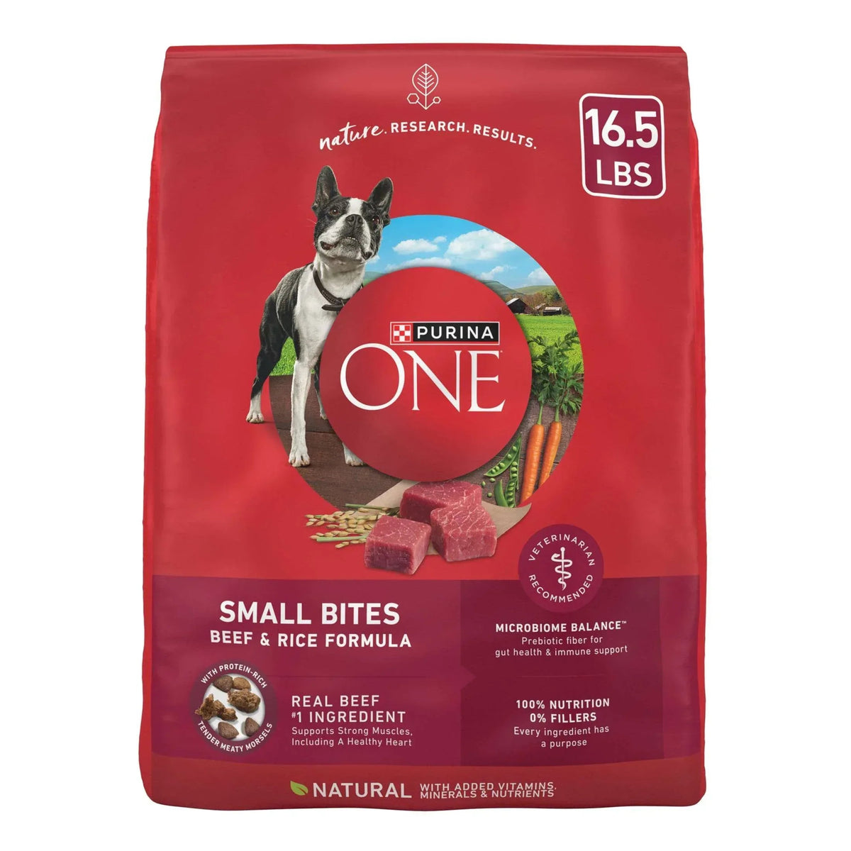 Purina ONE Small Bites Dry Dog Food for Adult Dogs with Added Vitamins & Minerals, High Protein Beef & Rice, 16.5 lb Bag