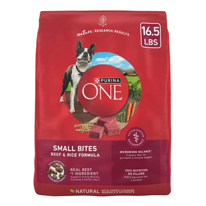 Purina ONE Small Bites Dry Dog Food for Adult Dogs with Added Vitamins & Minerals, High Protein Beef & Rice, 16.5 lb Bag