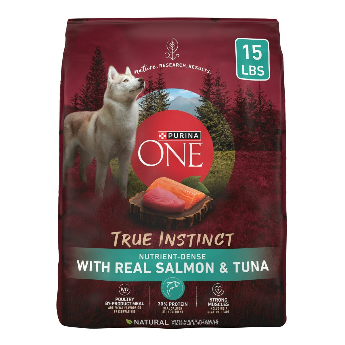 Purina ONE True Instinct High Protein Dry Dog Food for Adult Dogs, Muscle Support, Salmon & Tuna, 15 lb Bag