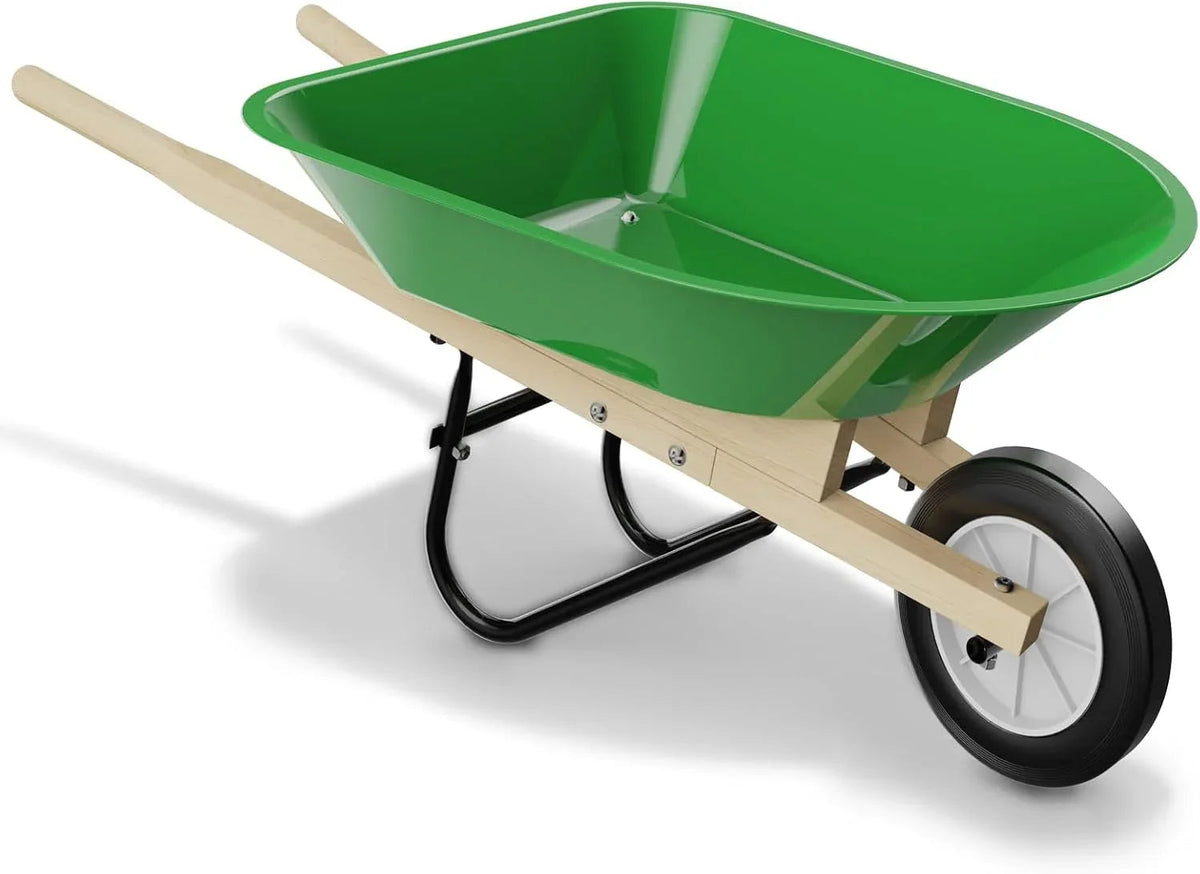 Kids Wheelbarrow Set with Gardening Tools Outdoor Backyard Garden Play for Toddlers Boys Girls 3-8, with Shovel, Rake, Leaf Rake, Easter Birthday Gifts