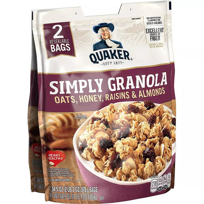 Quaker Simply Granola Oats, Honey, Raisins and Almonds, 2 pk./34.5 oz.