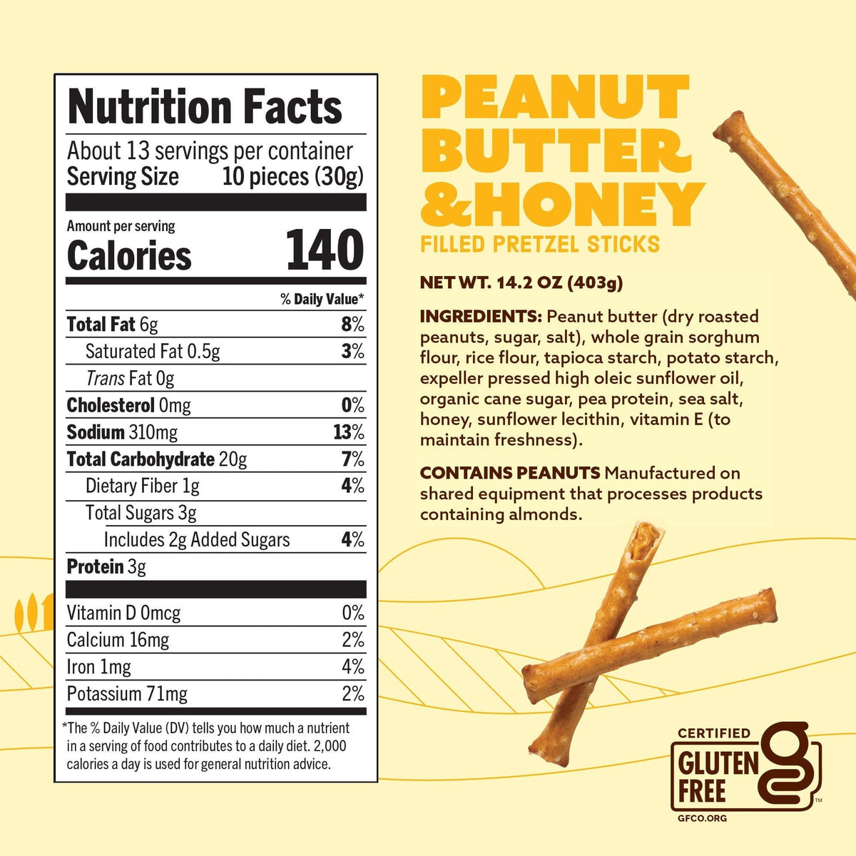 Quinn Peanut Butter & Honey Filled Pretzel Sticks, 14.2 oz. (PACK OF 3 )