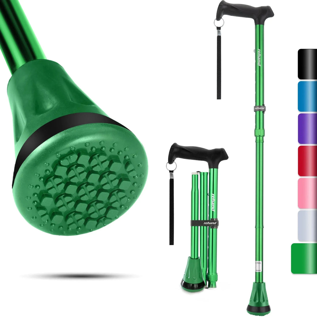 REHAND Adjustable Foldable Walking Cane for Seniors - Lightweight Heavy Duty Canes with Non-Slip Grip, Collapsible Design (Black)