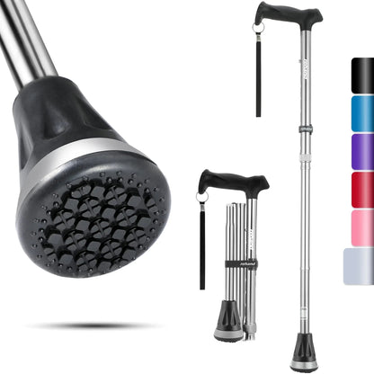 REHAND Adjustable Foldable Walking Cane for Seniors - Lightweight Heavy Duty Canes with Non-Slip Grip, Collapsible Design (Black)