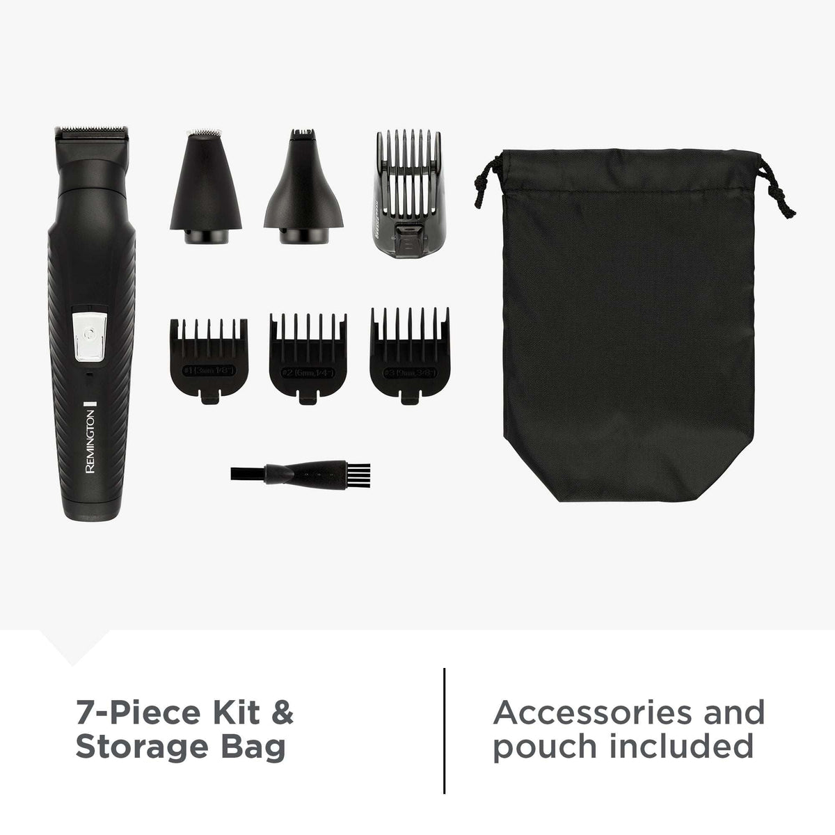 REMINGTON Graphite All-in-One Grooming Kit, Men's Head & Body Trimmer Kit with Combs, Black