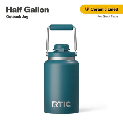 RTIC Half Gallon Ceramic Lined Insulated Outback Water Bottle Jug, Leak Proof