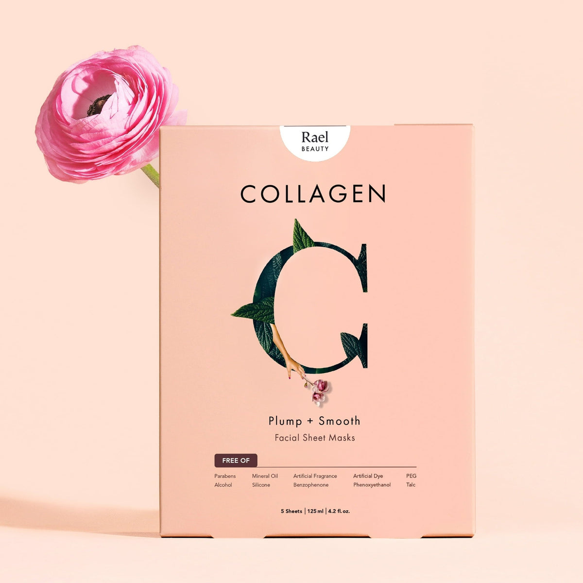 Rael Beauty Collagen Facial Mask for Wrinkles and Dry Skin, Plump and Smooth, 1 Count