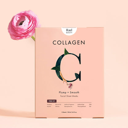 Rael Beauty Collagen Facial Mask for Wrinkles and Dry Skin, Plump and Smooth, 1 Count