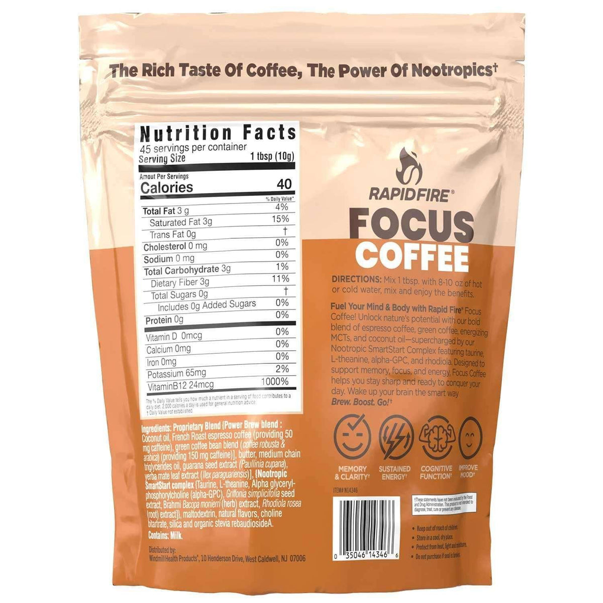 Rapid Fire Focus Instant Coffee, Caramel Macchiato, 15.87 oz.