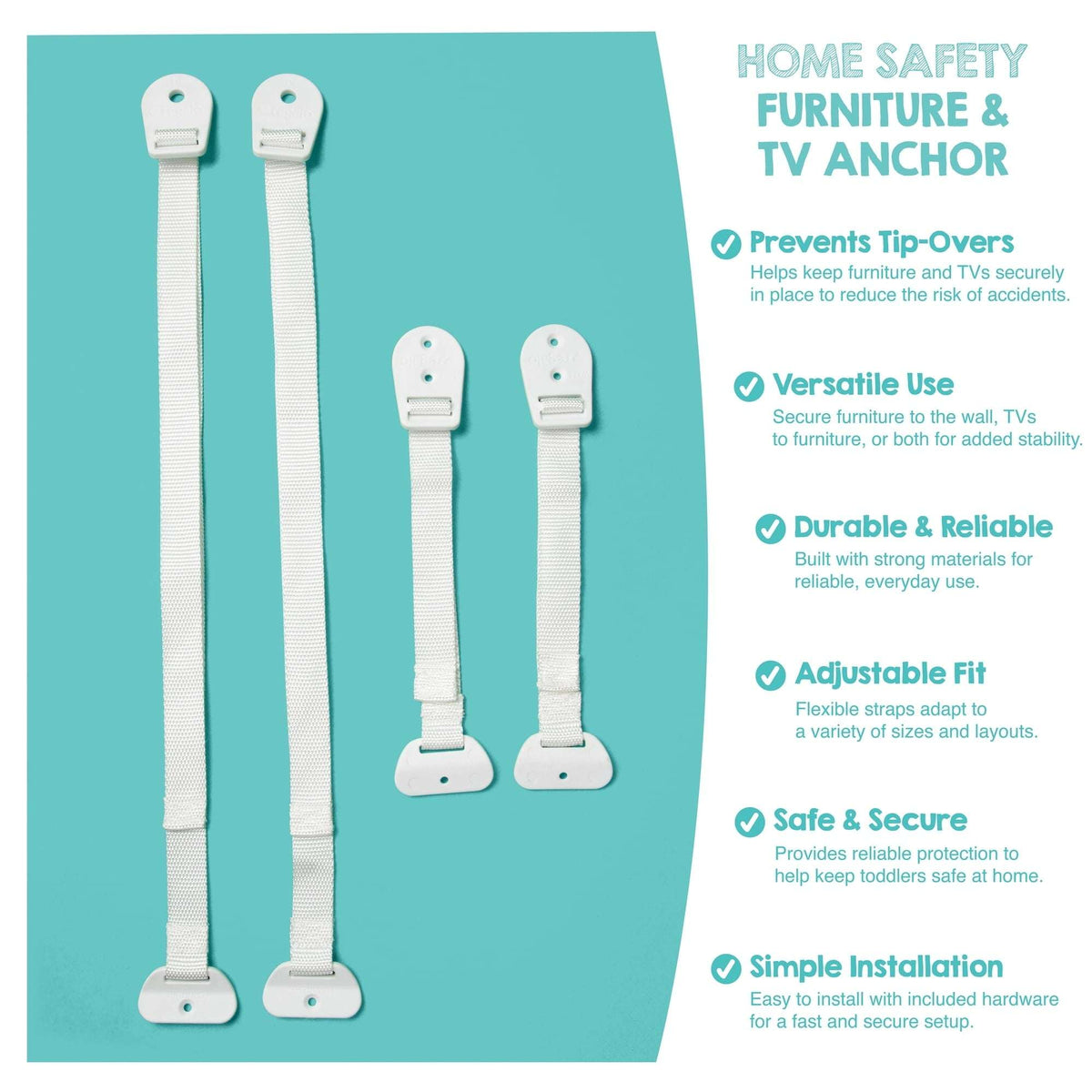 Regalo Anti-Tip Furniture Anchors for Child Safety, Furniture & TV Safety Straps for Dressers, Cabinets & TVs, 2 Pack