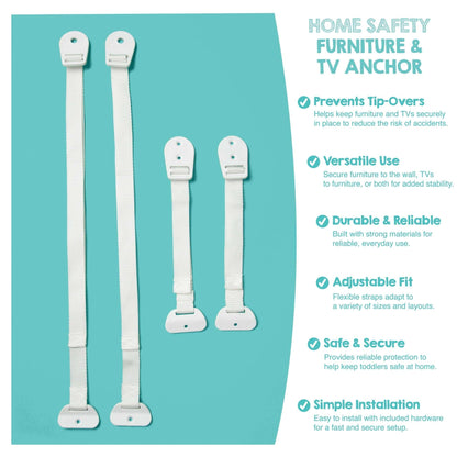 Regalo Anti-Tip Furniture Anchors for Child Safety, Furniture & TV Safety Straps for Dressers, Cabinets & TVs, 2 Pack
