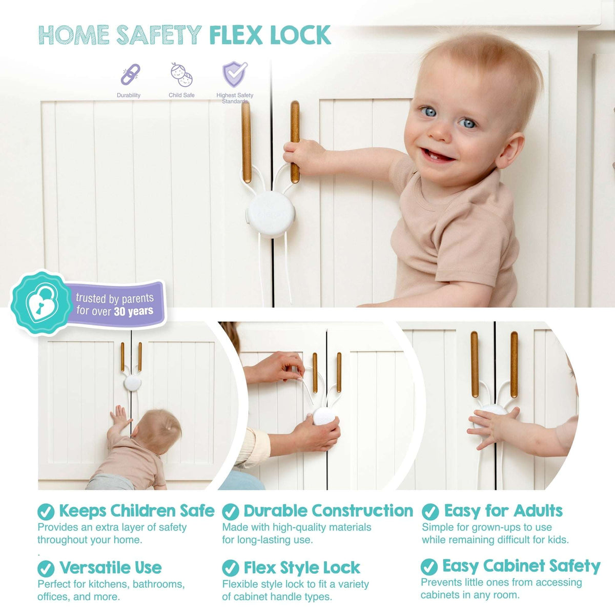 Regalo Baby Proof Cabinet Locks for Child Safety, Multi-Purpose Strap Locks for Cabinets, Appliances & Drawers