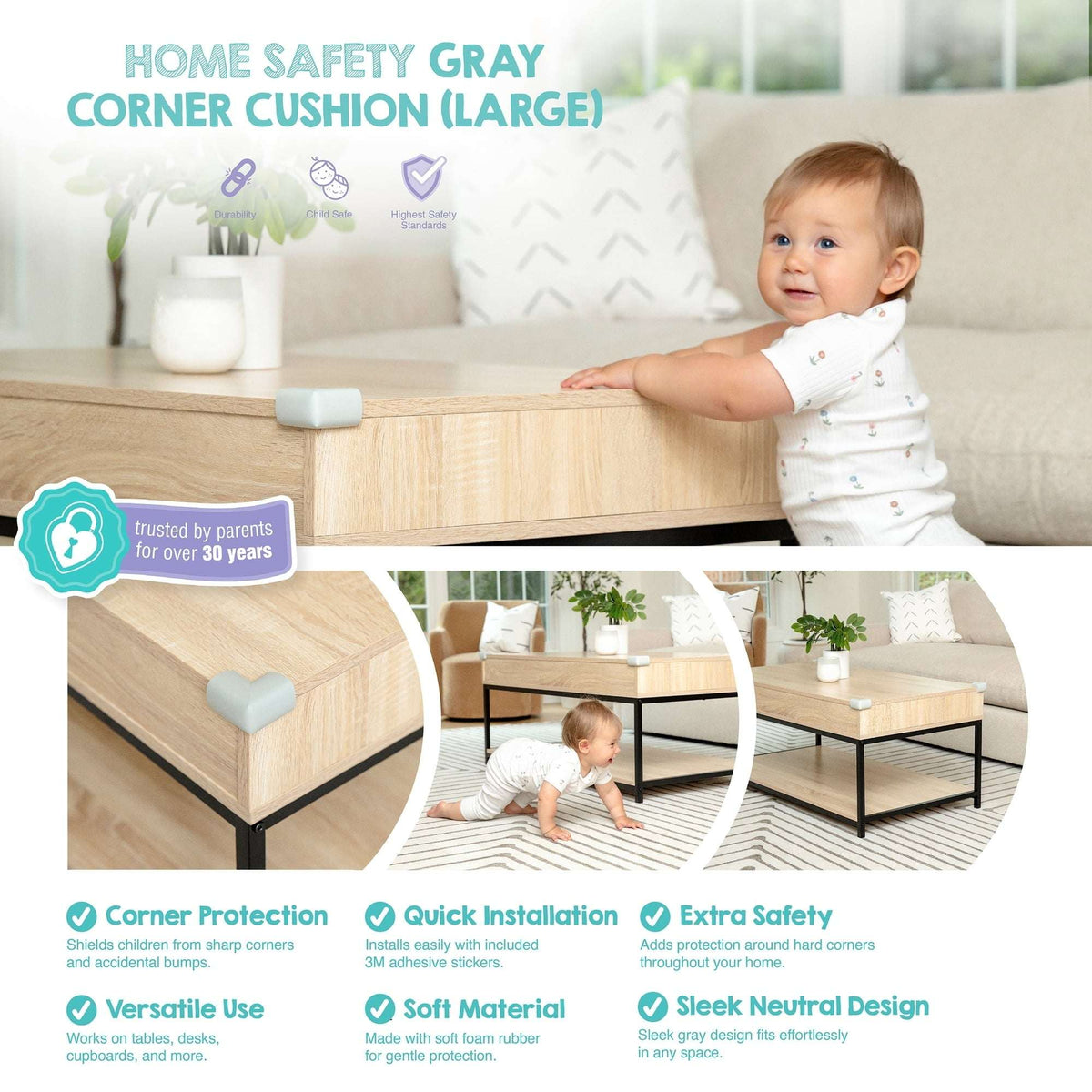 Regalo Corner Cushion for Child Safety - Grey - 4 Pack