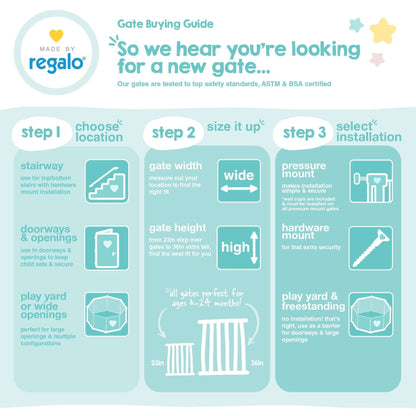 Regalo Extra Wide Walk-Through Baby Gate with Door, 29.5-38.5 in, White, Ages 6-24 Months