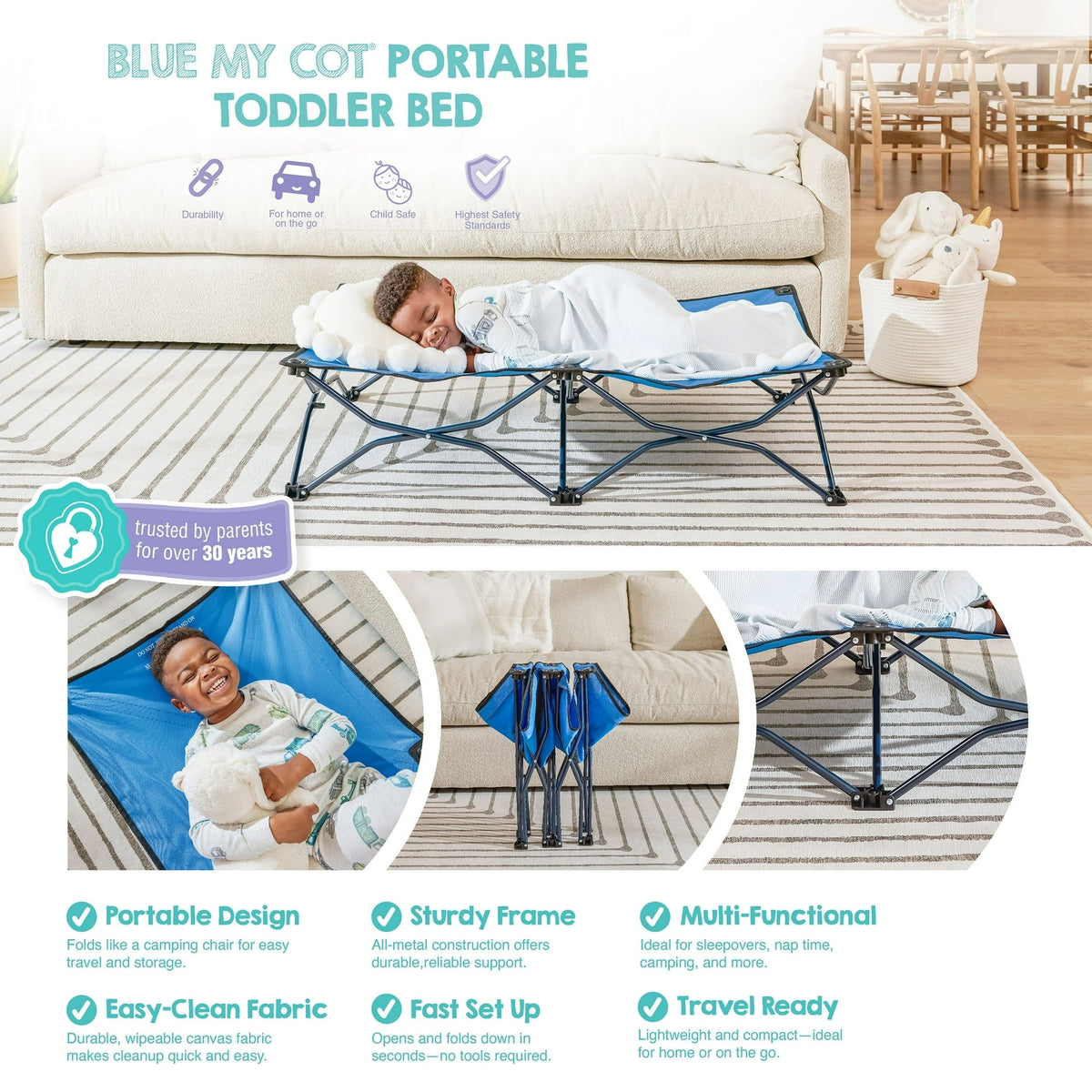 Regalo My Cot Portable Toddler Bed, Lightweight Foldable Travel Bed for Kids
