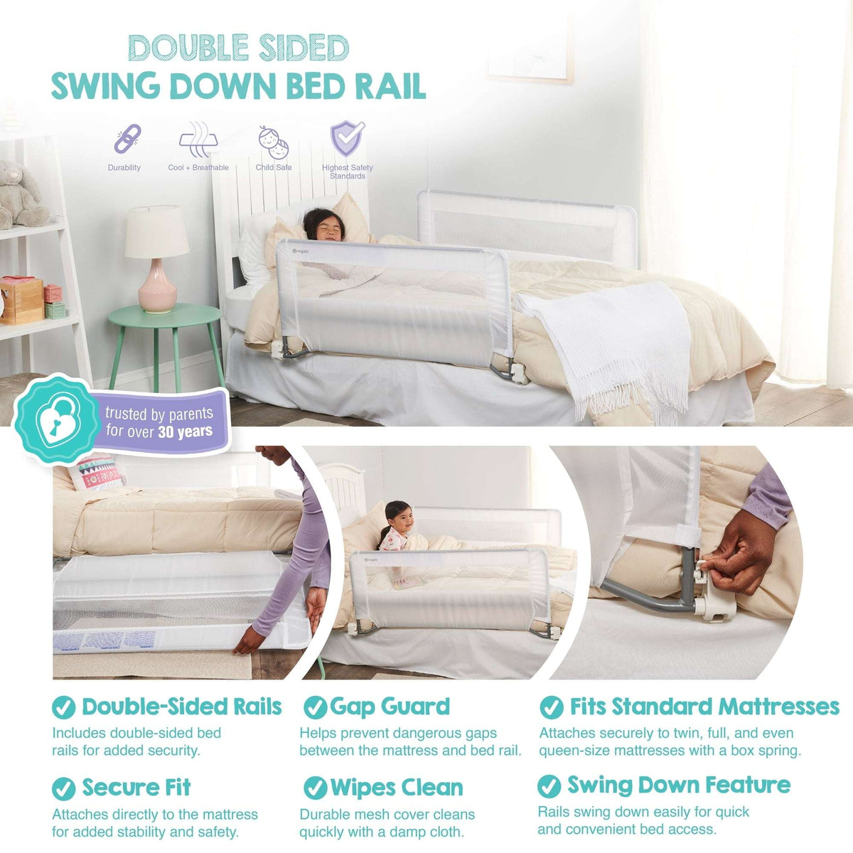 Regalo Swing Down Double Sided Bed Rail Guard, with Reinforced Anchor Safety System