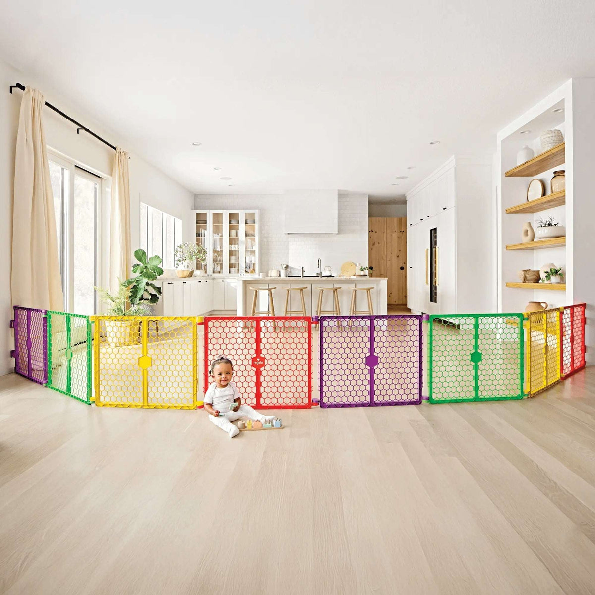 Regalo XL 2-in-1 Baby Safety Gate and Play Yard, Extra-Wide Configurable Panels, 260-Inch Coverage, Ages 6–24 Months, Multi-Color