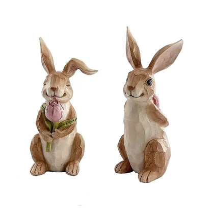 Resin Bunny With Flower Decor 2 pk.