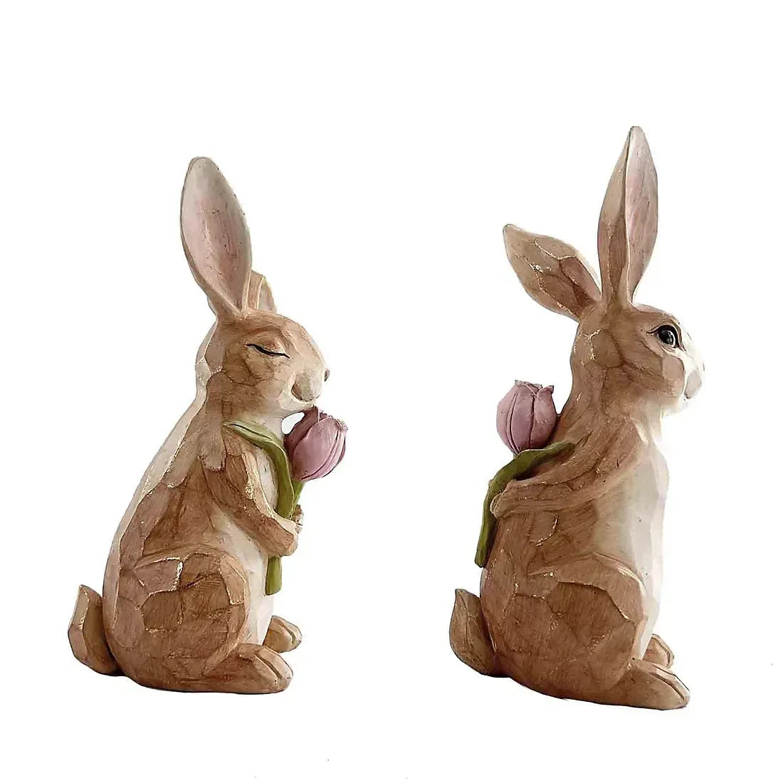 Resin Bunny With Flower Decor 2 pk.