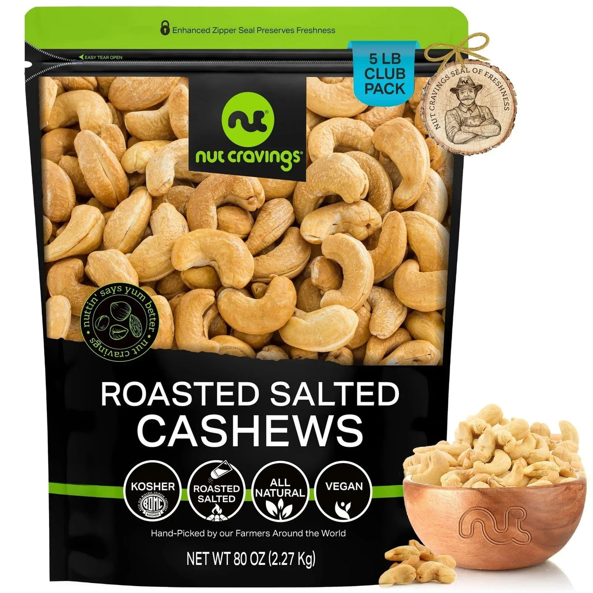 Nut Cravings Roasted Cashews Lightly Salted, Whole (32oz - 2 lbs)