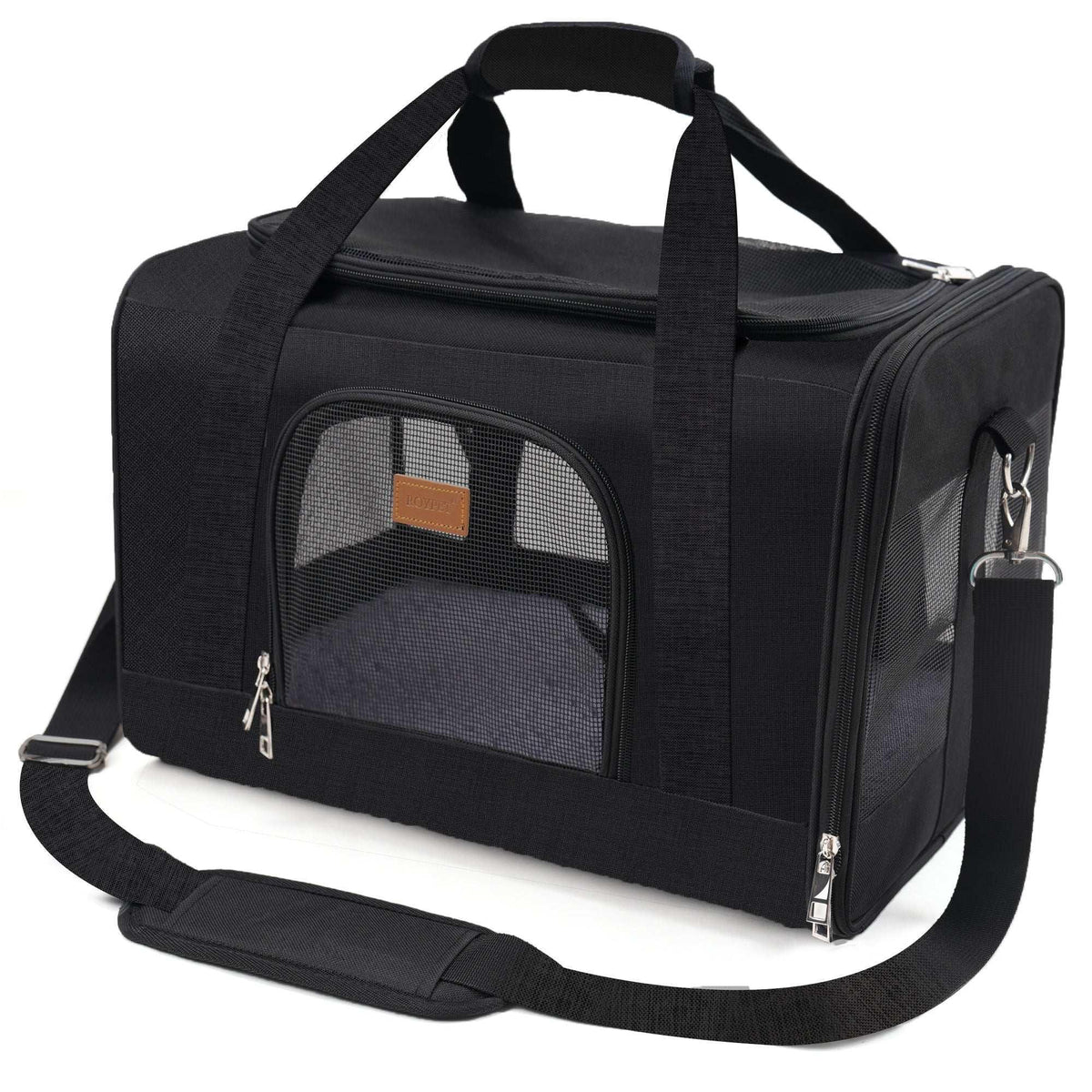 Roypet Small and Medium Pet Carrier, Airline Approved, Collapsible Travel, Black, 15 Lb Limit