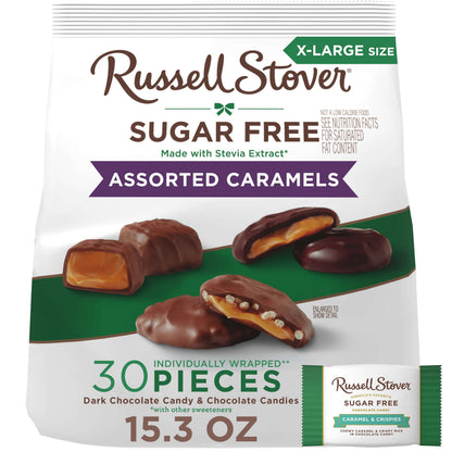 RUSSELL STOVER Sugar Free Assorted Caramels in Chocolate Candy, 15.3 oz. bag